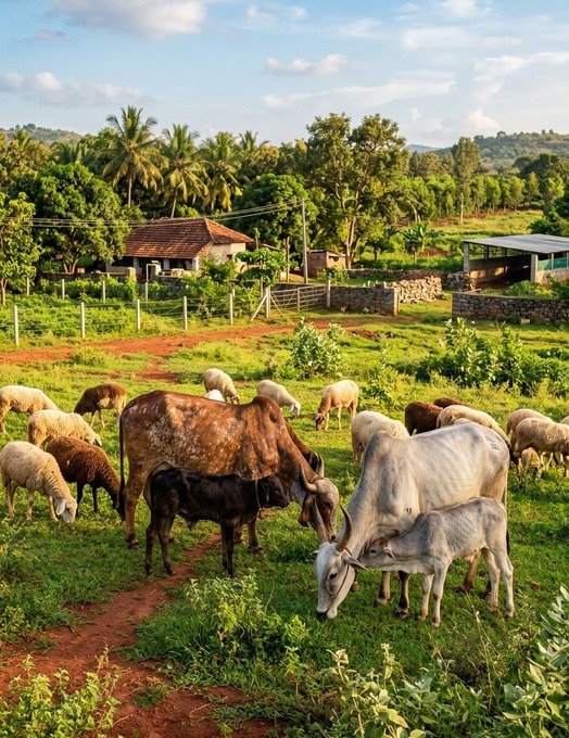 Cattle and sheep rearing at Krushi Bhoomi Farms